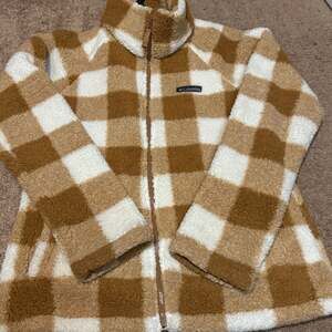 Columbia Women's West Bend II Print Full Zip Sherpa Fleece Jacket Brown Check